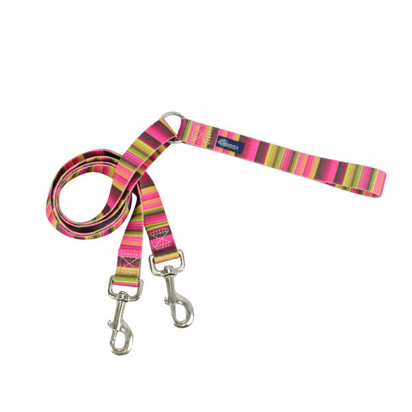 Vibrant pink and green striped pattern harness leash for dogs with silver hardware by Primemarket7 - Earthstyle
