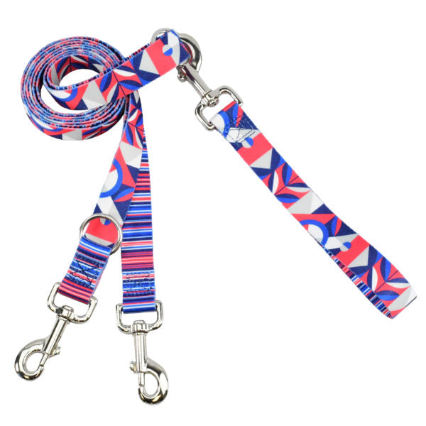 Light gray euro-style dog leash with thin dark blue, red, and white stripes and silver hardware by Primemarket7. - Earthstyle