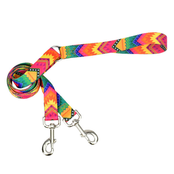 Colorful dog training leash with multicolor geometric pattern and silver hardware, durable nylon design by Primemarket7. - Earthstyle