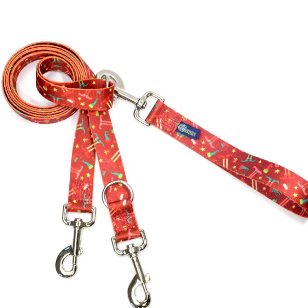Holiday-themed euro-styled training dog leash with festive Christmas icons like trees, candy canes, and snowflakes — Primemarket7. - Earthstyle