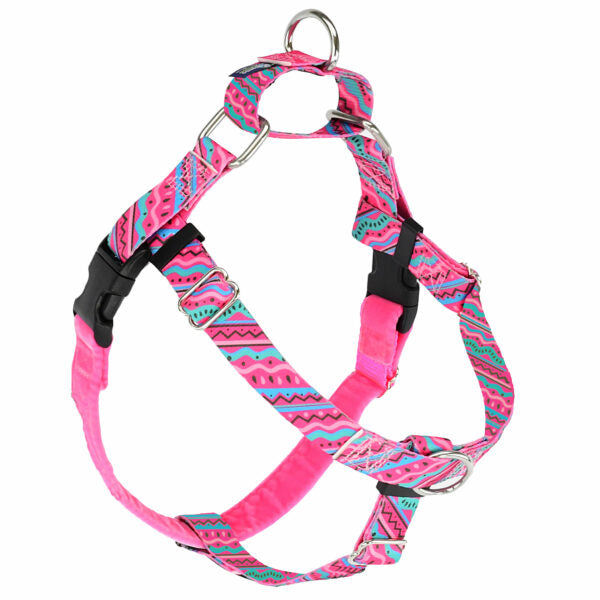 Pink squiggles, geometric design no-pull freedom dog harness with double leash attachment points by Primemarket7