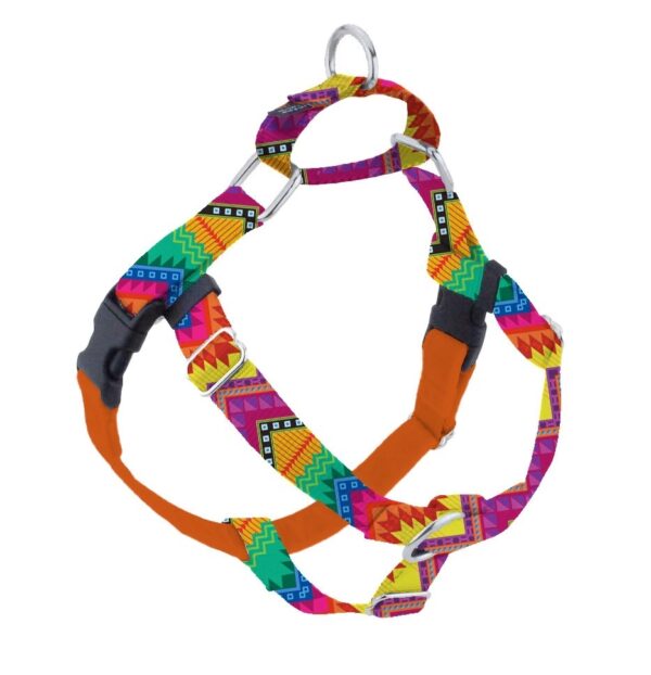 Multicolor geometric pattern no-pull freedom dog harness with double leash attachment points by Primemarket7