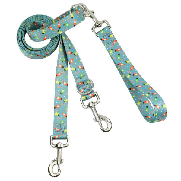 Winter-themed euro double dog leash with festive gnome pattern by Primemarket7 - Earthstyle