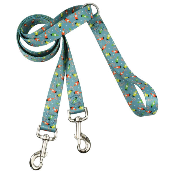 Winter-themed double dog leash with festive gnome pattern by Primemarket7 - Earthstyle
