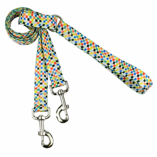 Colorful mosaic pattern double connection dog leash by Primemarket7 with sturdy metal hardware. - Earthstyle