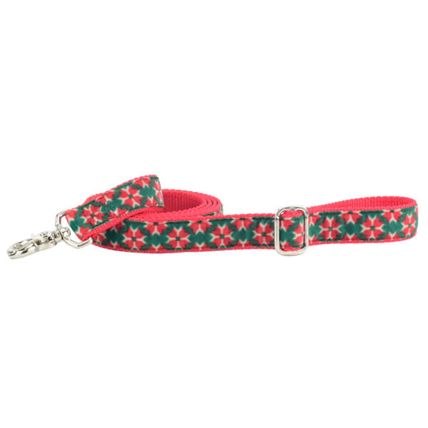 Christmas poinsettia patterned velvet leash with silver hardware and adjustable buckle by Primemarket7