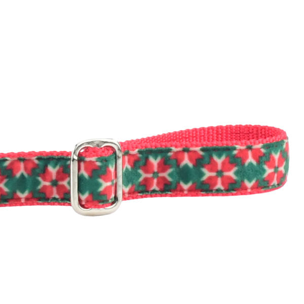 Close-up of poinsettia velvet dog leash handle with adjustable feature by Primemarket7