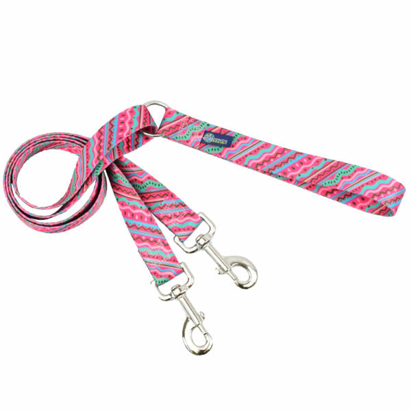 Pink squiggles, geometric design dog training leash with silver hardware by Primemarket7. - Earthstyle