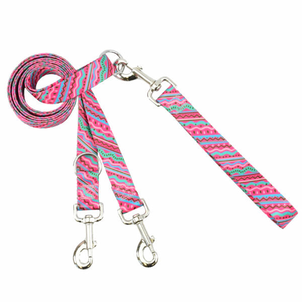 Pink squiggles, geometric design euro-style dog training leash with silver hardware by Primemarket7. - Earthstyle
