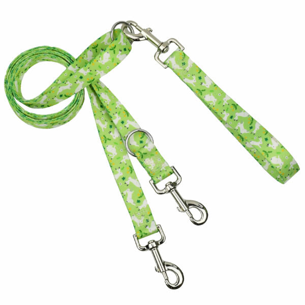 Euro double connection dog leash with green clover and white bunny pattern by Primemarket7 - Earthstyle