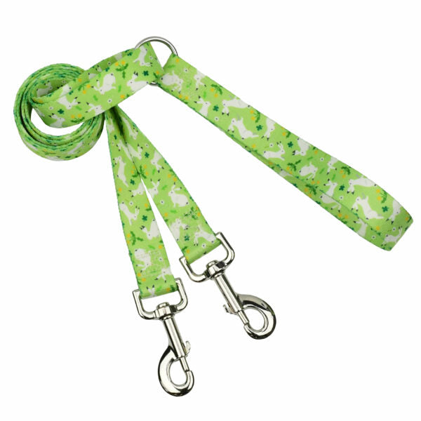 Double connection dog leash with green clover and white bunny pattern by Primemarket7 - Earthstyle