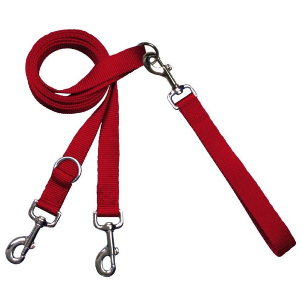 Red dog leash with double-connection clips - Euro style for training and walking