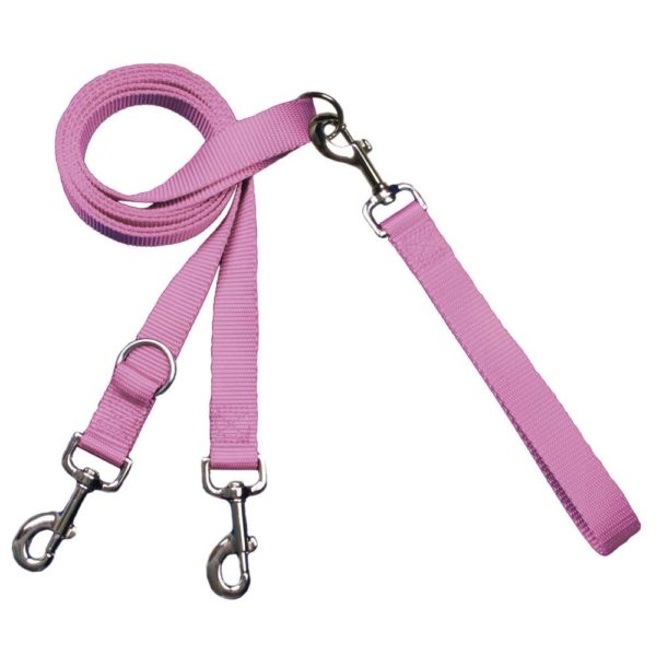 Rose pink dog leash with double-connection clips - Euro style for training and walking