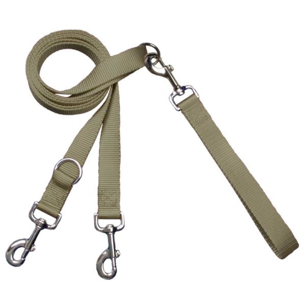 Tan dog leash with double-connection clips - Euro style for training and walking