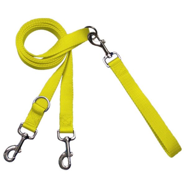 Yellow dog leash with double-connection clips - Euro style for training and walking