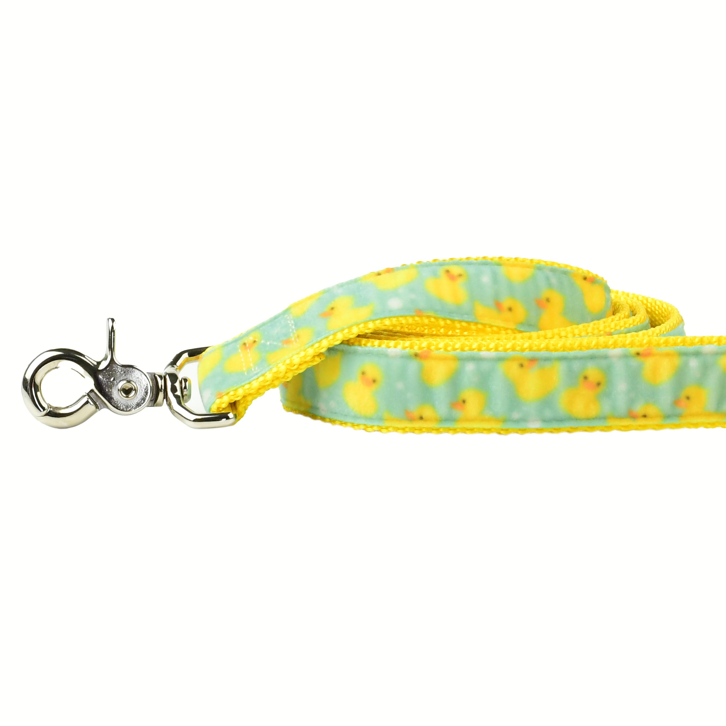 Close-up of a cute dog leash by Primemarket7 featuring rubber duck print