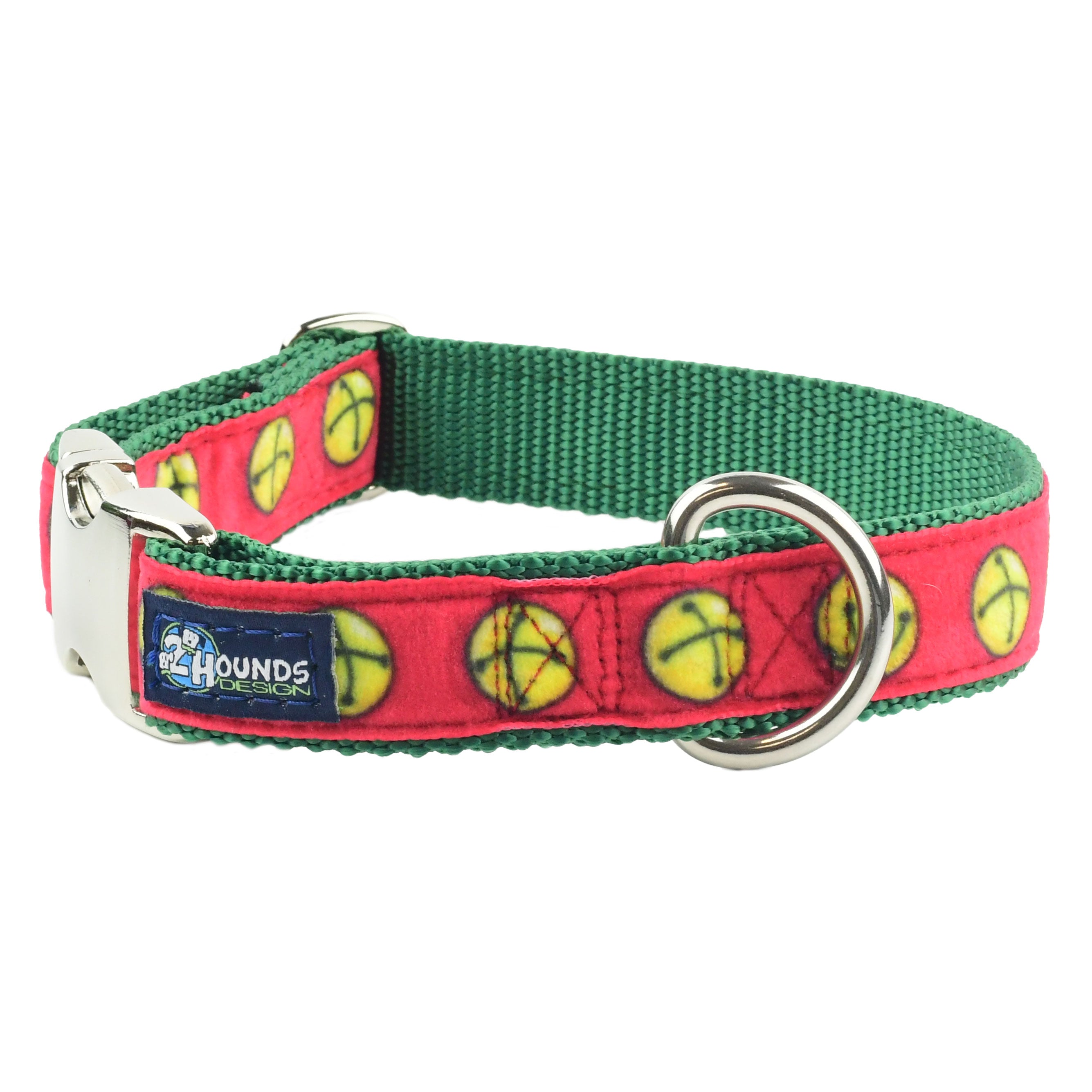 Jingle Bells Velvet Essential Buckle Martingale Dog Collar (1″ Only)