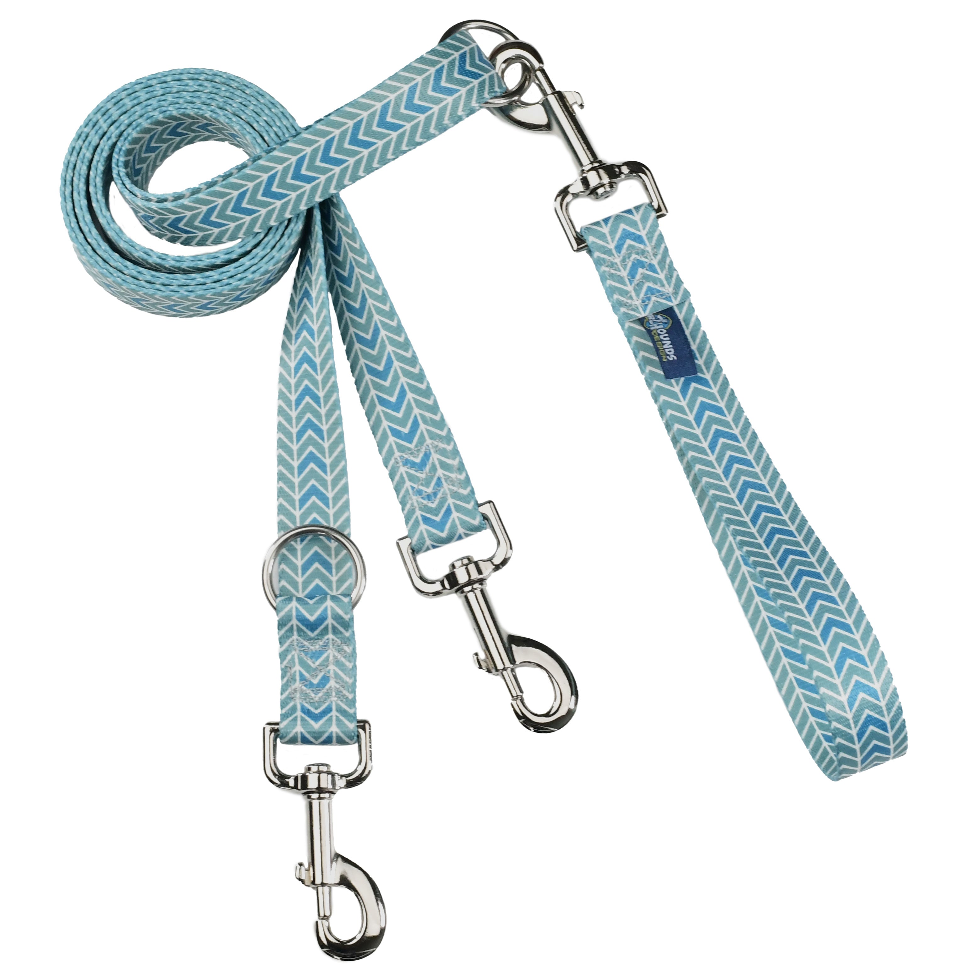 Primemarket7 blue chevron double connection dog leash euro-style with durable hardware for no-pull harness - Earthstyle