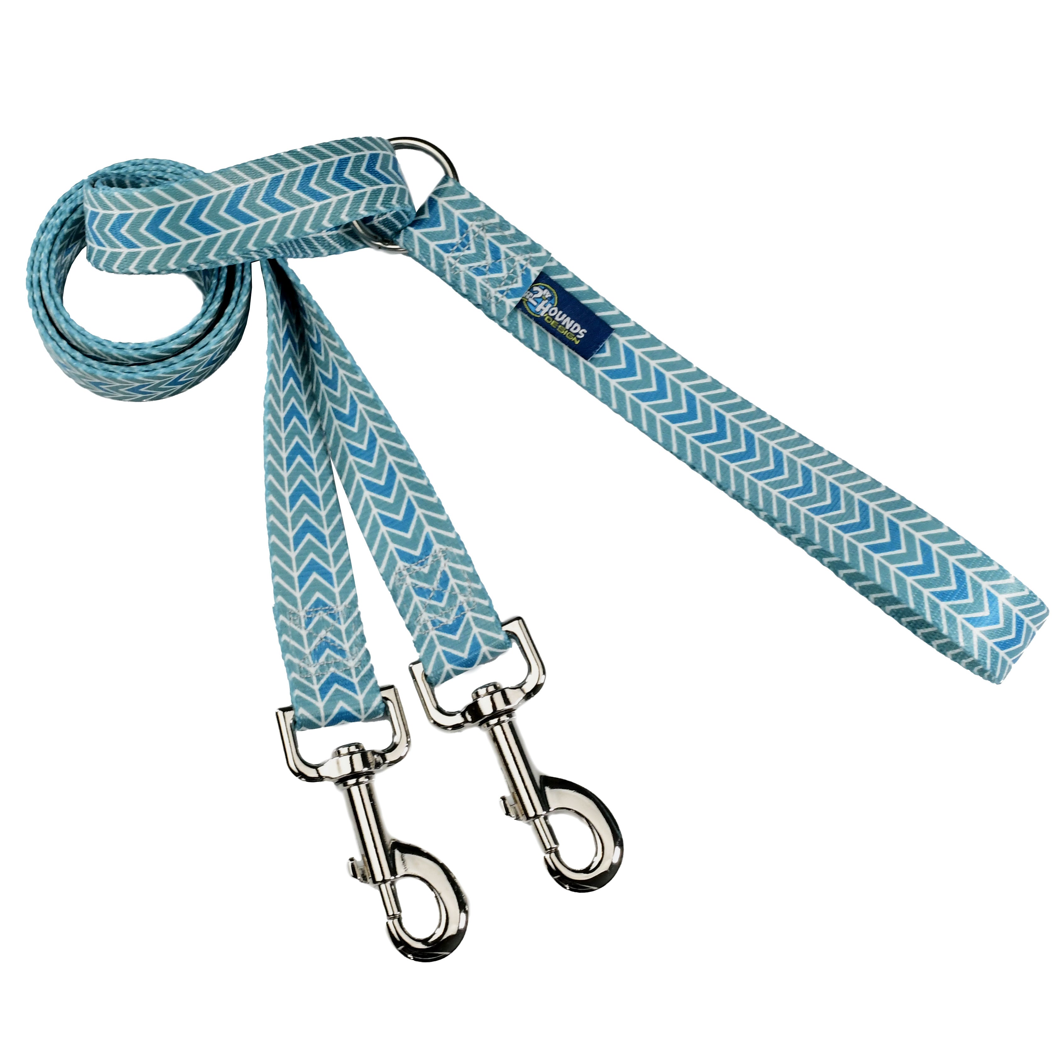 Primemarket7 blue chevron double connection dog leash euro-style with durable hardware for no-pull harness - Earthstyle