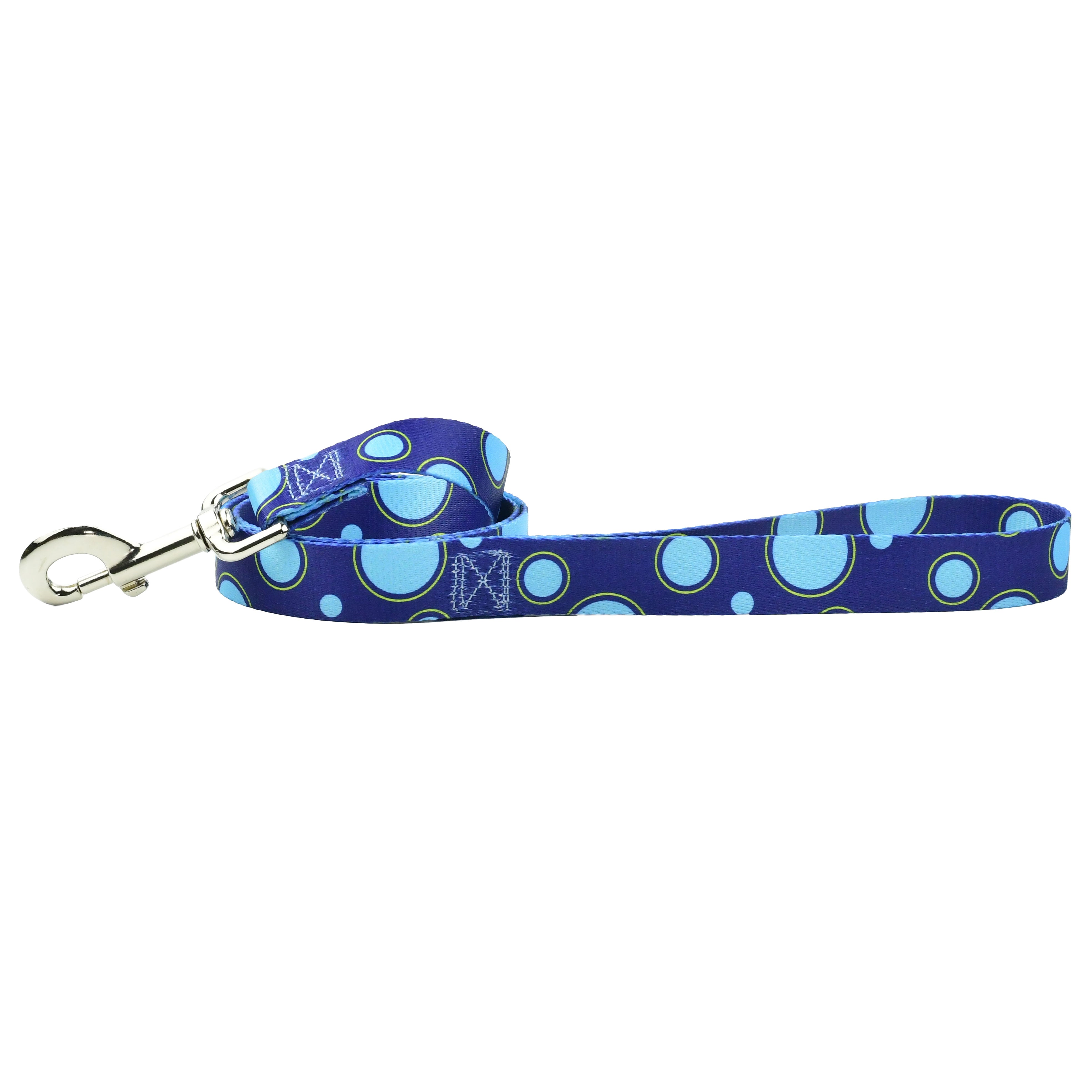 Blue dog leash with light blue bubble pattern by Primemarket7 featuring strong metal clip. - Earthstyle