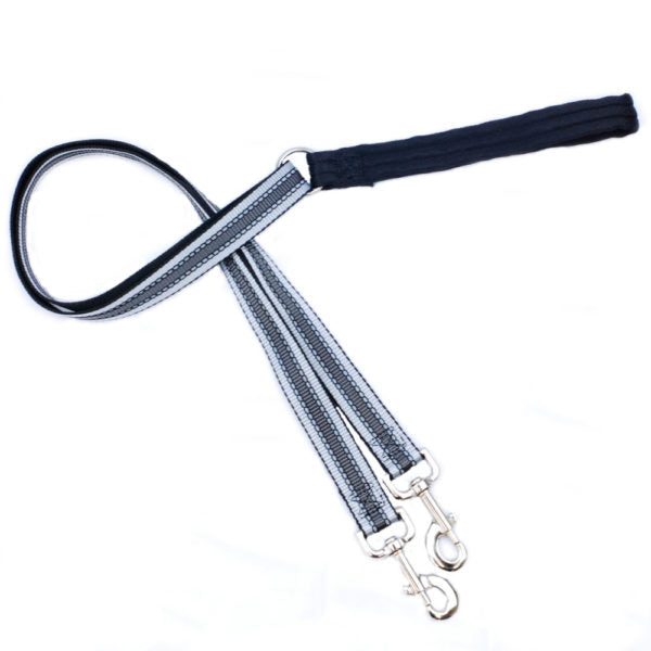 Reflective black training dog leash with adjustable clips and silver hardware by Primemarket7