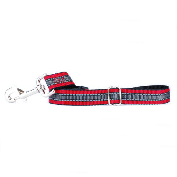 Reflective red and gray dog leash with adjustable strap and metal clip, by Primemarket7
