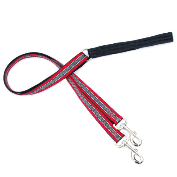 Reflective red training dog leash with adjustable clips and silver hardware by Primemarket7