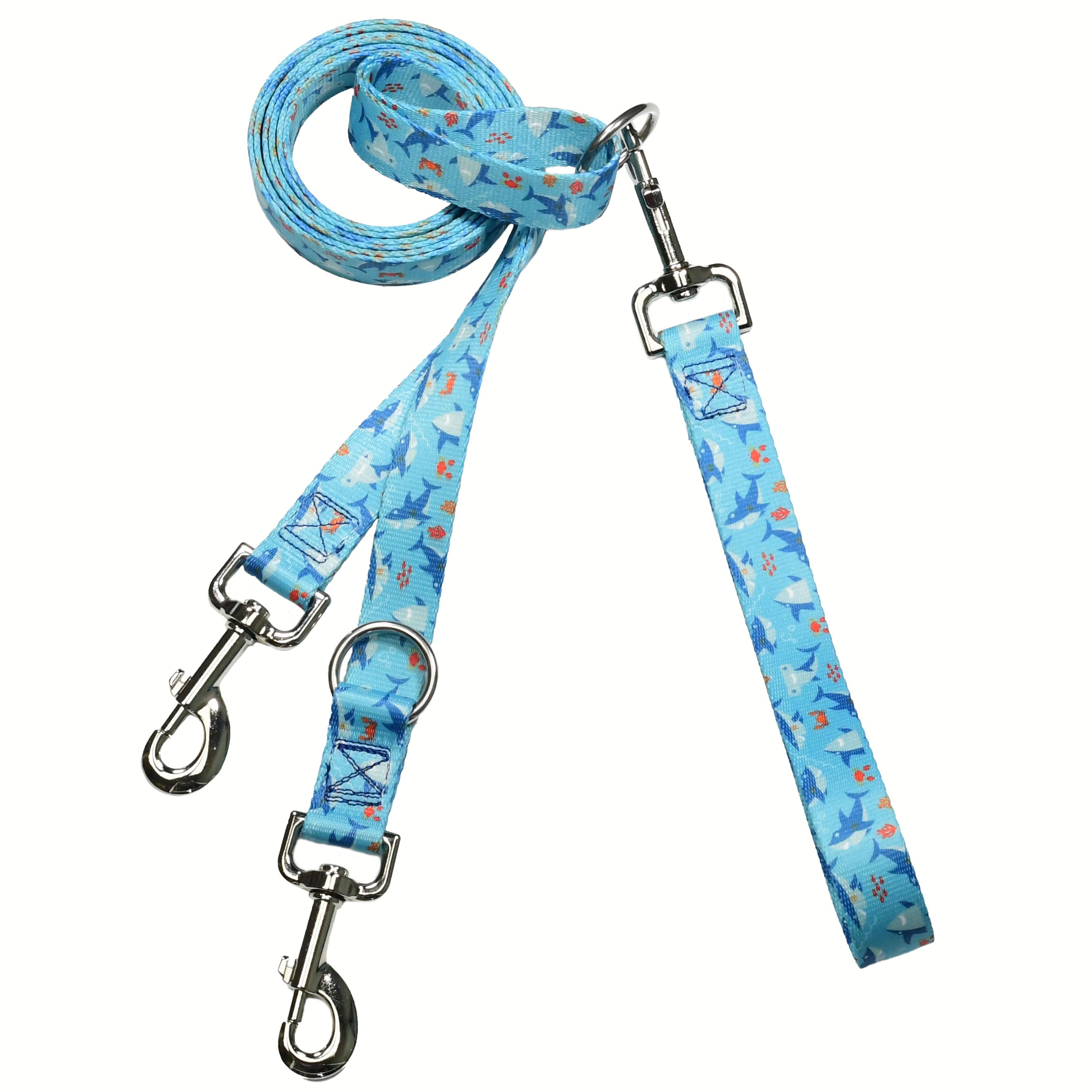 Euro training dog leash with playful blue shark and ocean print on aqua background by Primemarket7 - Earthstyle