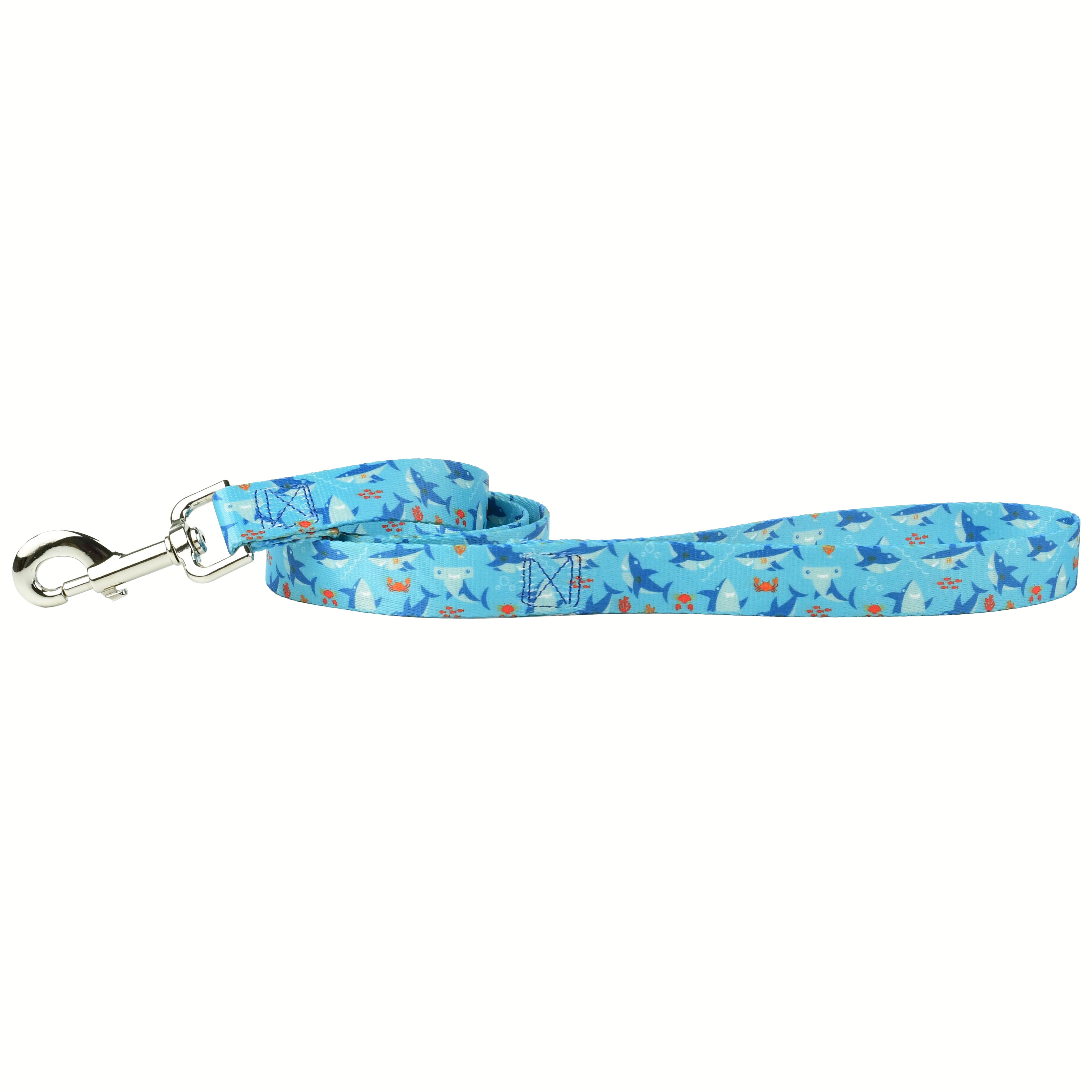 Primemarket7 dog leash with playful blue shark and ocean print on aqua background - Earthstyle
