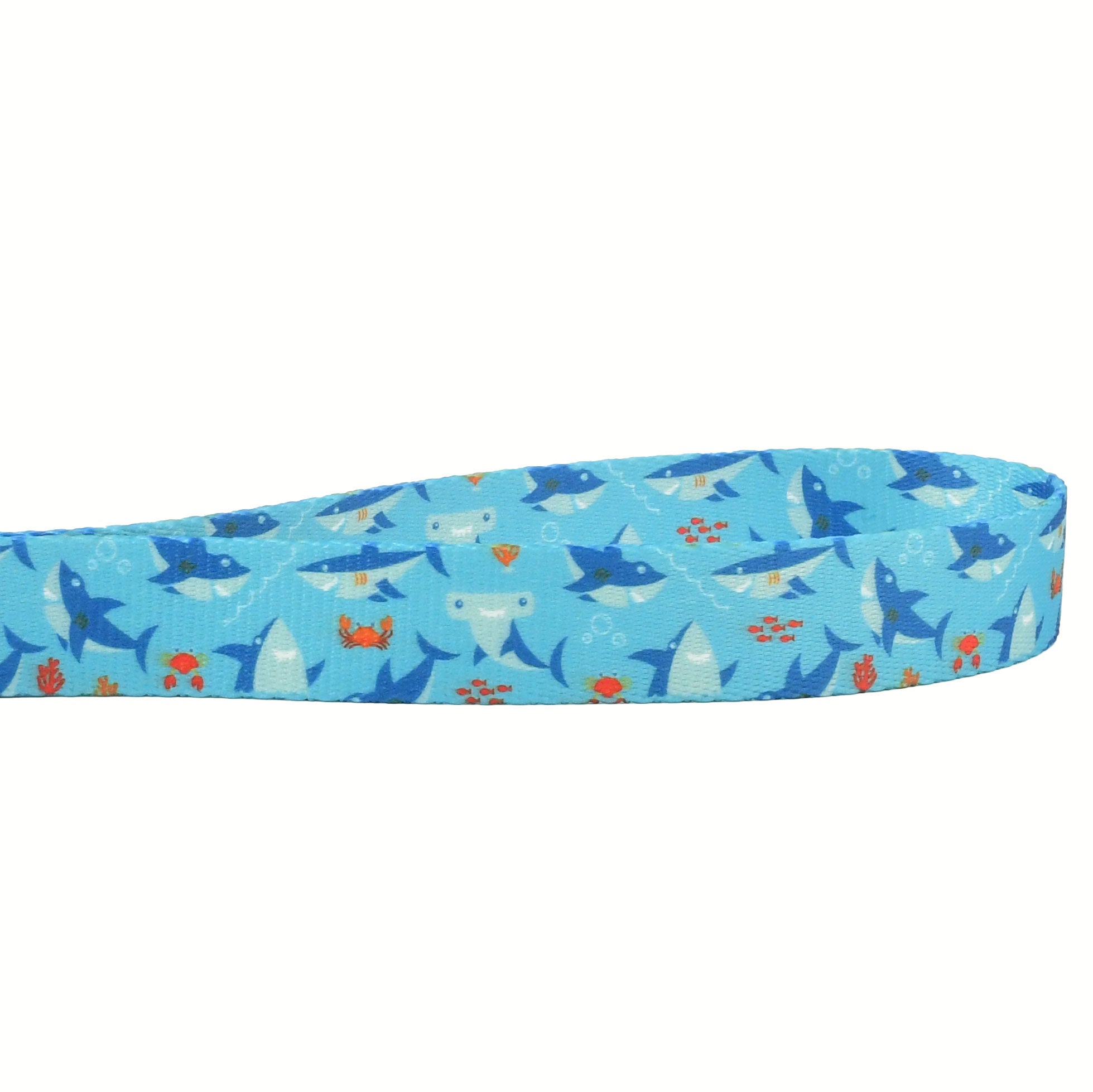 Close-up of a  playful blue shark dog leash handle with adjustable handle by Primemarket7 - Earthstyle