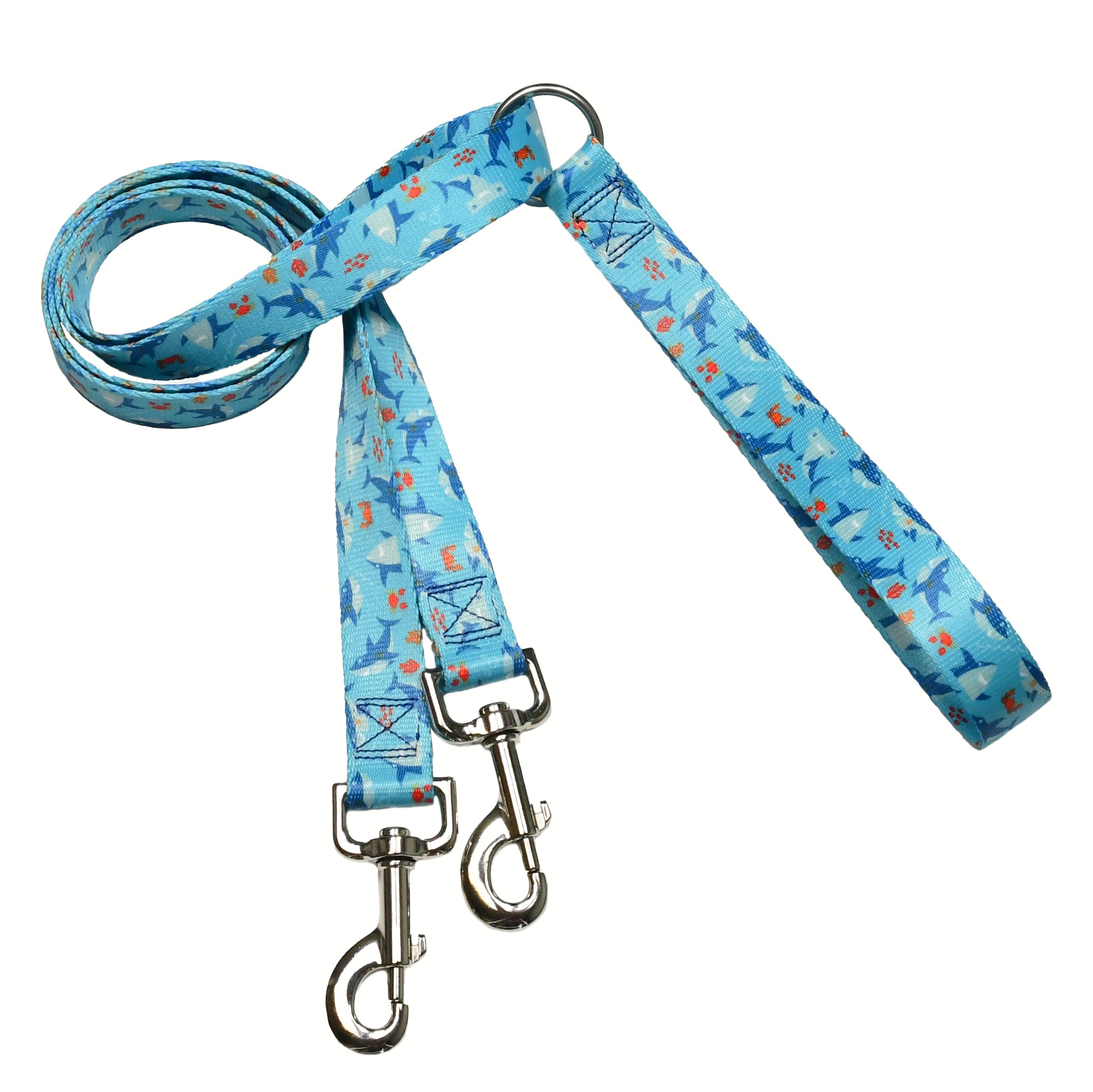 Training dog leash with playful blue shark and ocean print on aqua background by Primemarket7 - Earthstyle