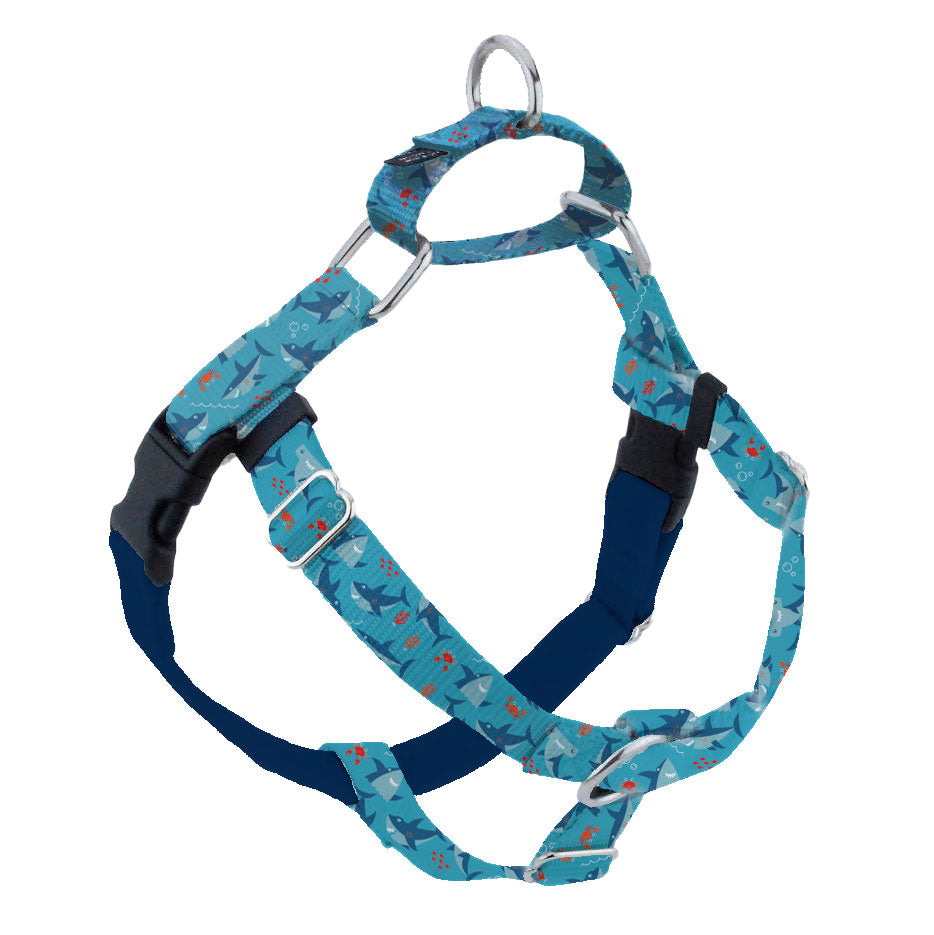 Shark-themed freedom no-pull dog harness with velvet-lined straps and secure metal rings - EarthStyle