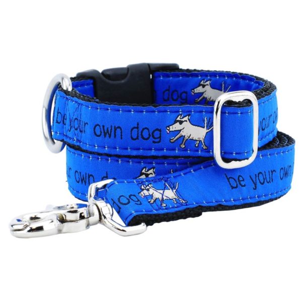 Matching blue 'be your own dog' motivational dog leash and collar by Primemarket7