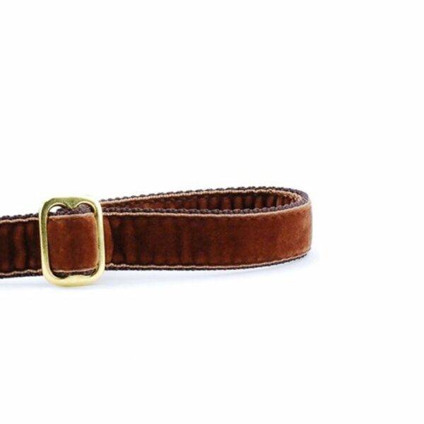 Close-up of brown velvet dog leash handle with adjustable feature by Primemarket7