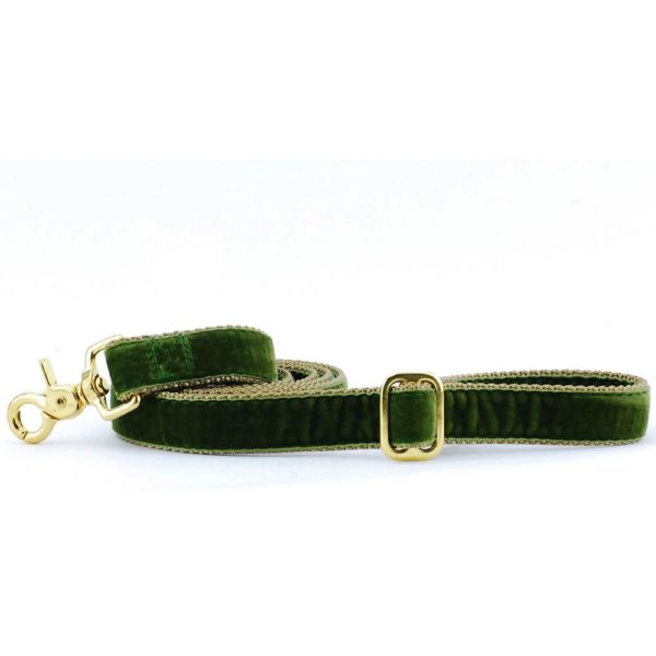 Moss green velvet dog leash with gold hardware and adjustable buckle by Primemarket7