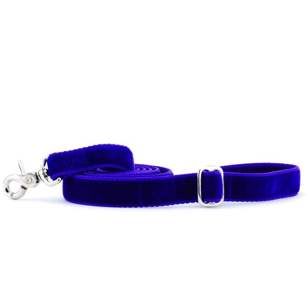 Full-length Purple Velvet dog leash with soft swiss velvet fabric, silver metal clasp, and elegant design by Primemarket7