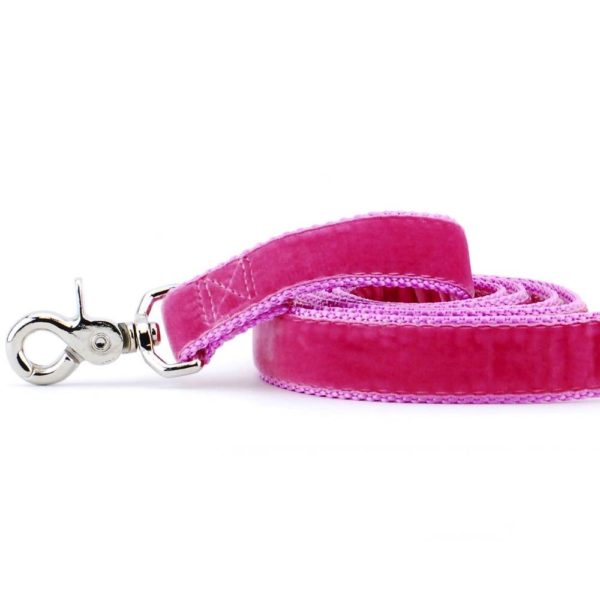 Close-up of  rose pink velvet dog leash with silver hardware by Primemarket7