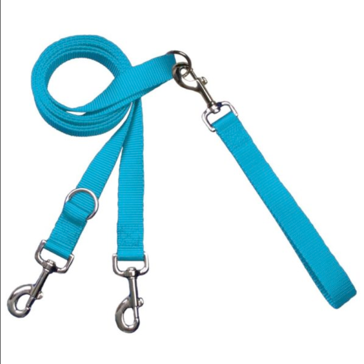 Turquoise dog leash with double-connection clips - Euro style for training and walking