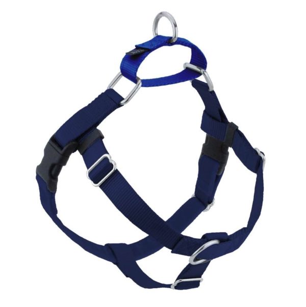 Navy blue no-pull freedom dog harness with double leash attachment points by Primemarket7